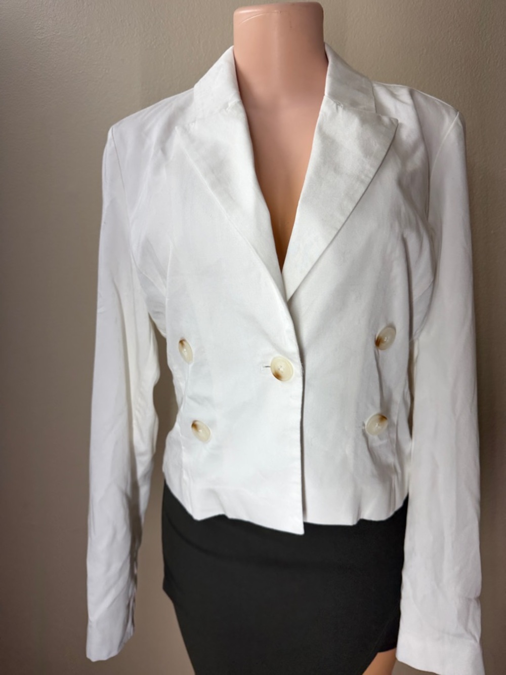Anthropologie White Double-Breasted Cropped Blazer